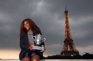 Serena Williams of USA poses with the Coupe Suzanne Lenglen trophy in front of the Eiffel Tower after her win over Maria Sharapova of Russia in the Women's Singles final during Day Fourteen at Roland Garros on June 8, 2013 in Paris, France. (Photo by Julian Finney/Getty Images)